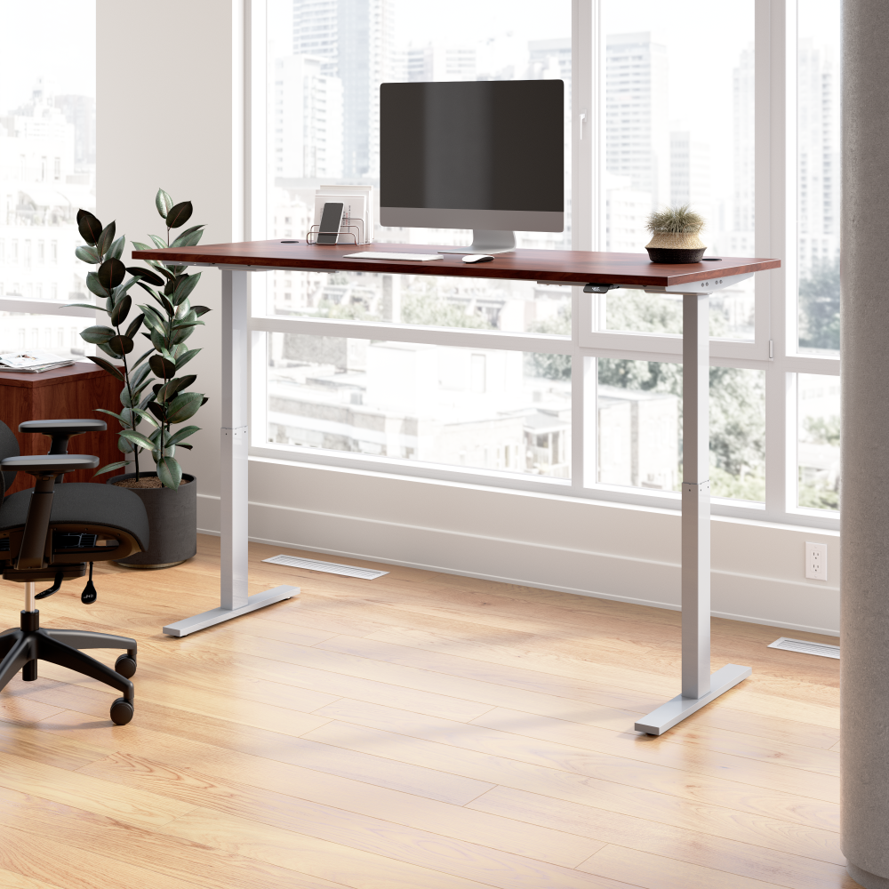 Shop Bush Business Furniture Move 60 Series 72W x 30D Electric Height Adjustable Standing Desk, Image 02, M6S7230HCSK, #color_hansen cherry/cool gray metallic
