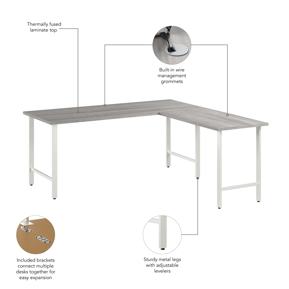 Shop Bush Business Furniture Hustle 72W x 30D L Shaped Computer Desk with Metal Legs, Image 07, HUS001PG, #color_platinum gray