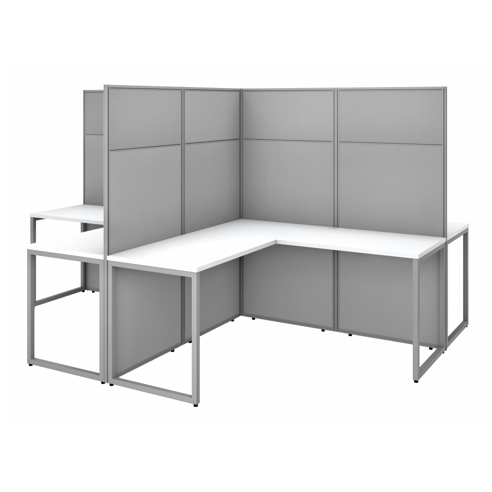 Shop Bush Business Furniture Easy Office 60W 4 Person L Shaped Cubicle Desk Workstation with 66H Panels, Image 01, EODH760WH-03K, #color_pure white/silver gray fabric