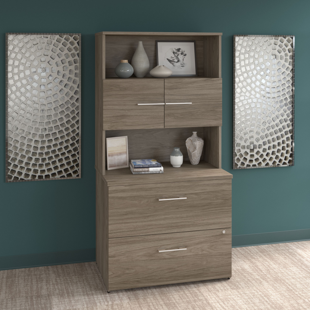 Shop Bush Business Furniture Office 500 36W 2 Drawer Lateral File Cabinet with Hutch, Image 02, OF5007MHSU, #color_modern hickory