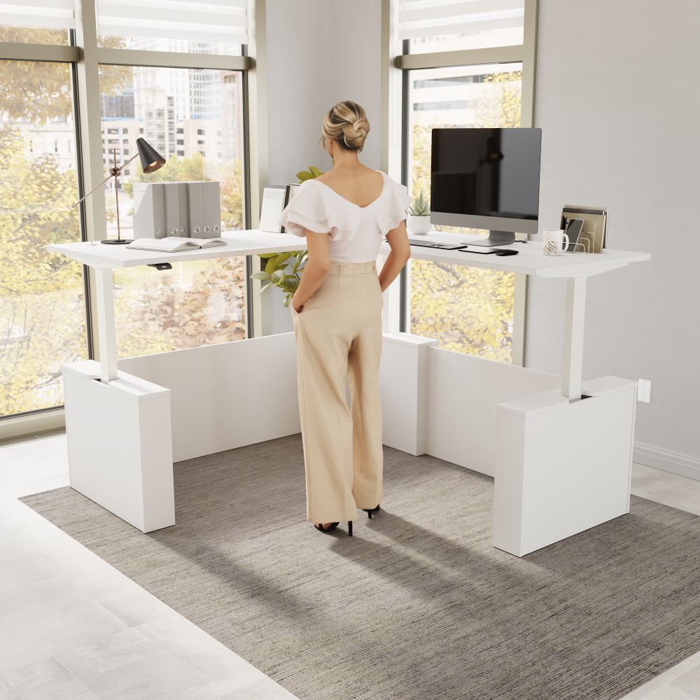 Shop Bush Business Furniture Stratus 72W x 78D Electric Height Adjustable L Shaped Standing Desk, Image 02, SUT014WH, #color_white