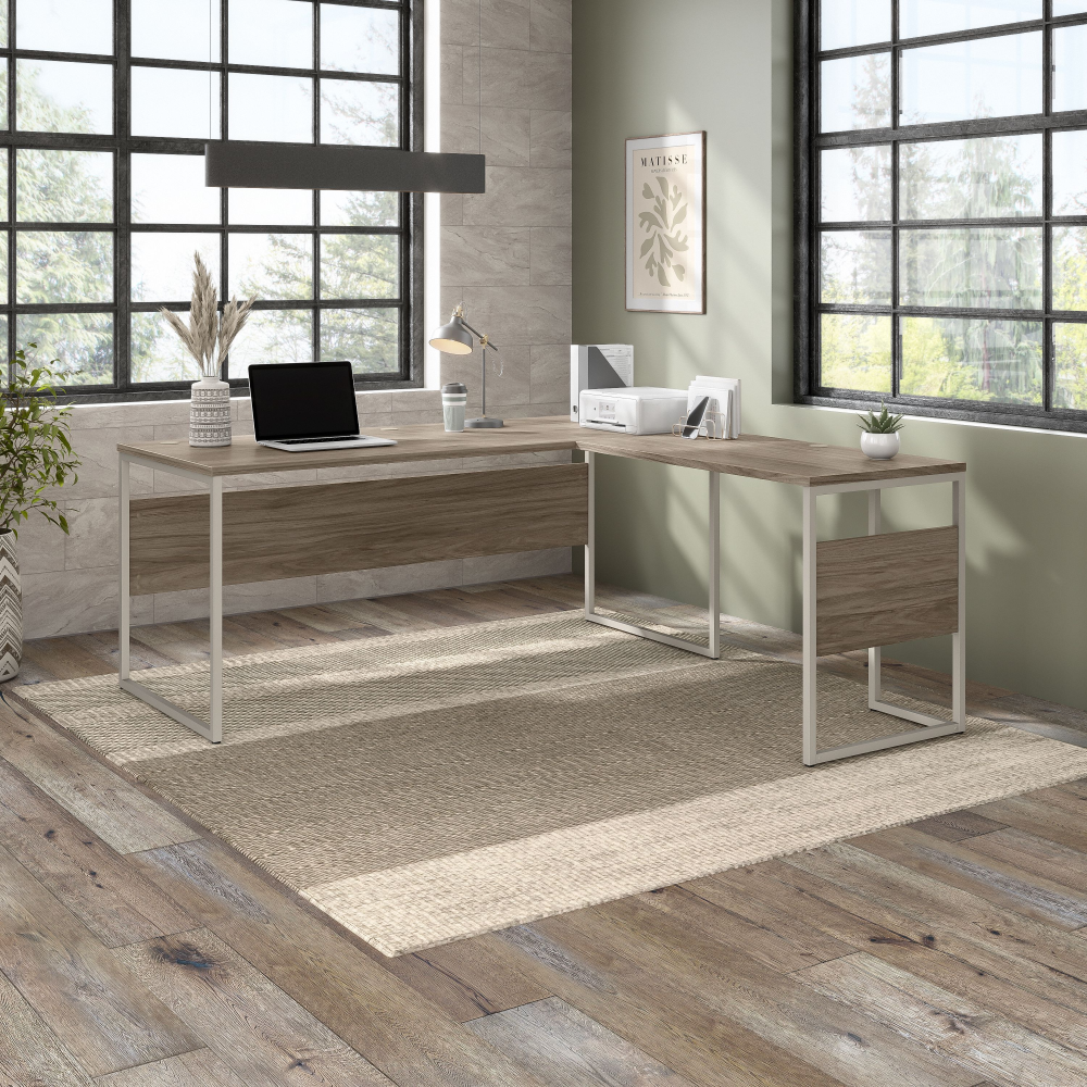 Shop Bush Business Furniture Hybrid 72W x 30D L Shaped Table Desk with Metal Legs, Image 02, HYB026MH, #color_modern hickory