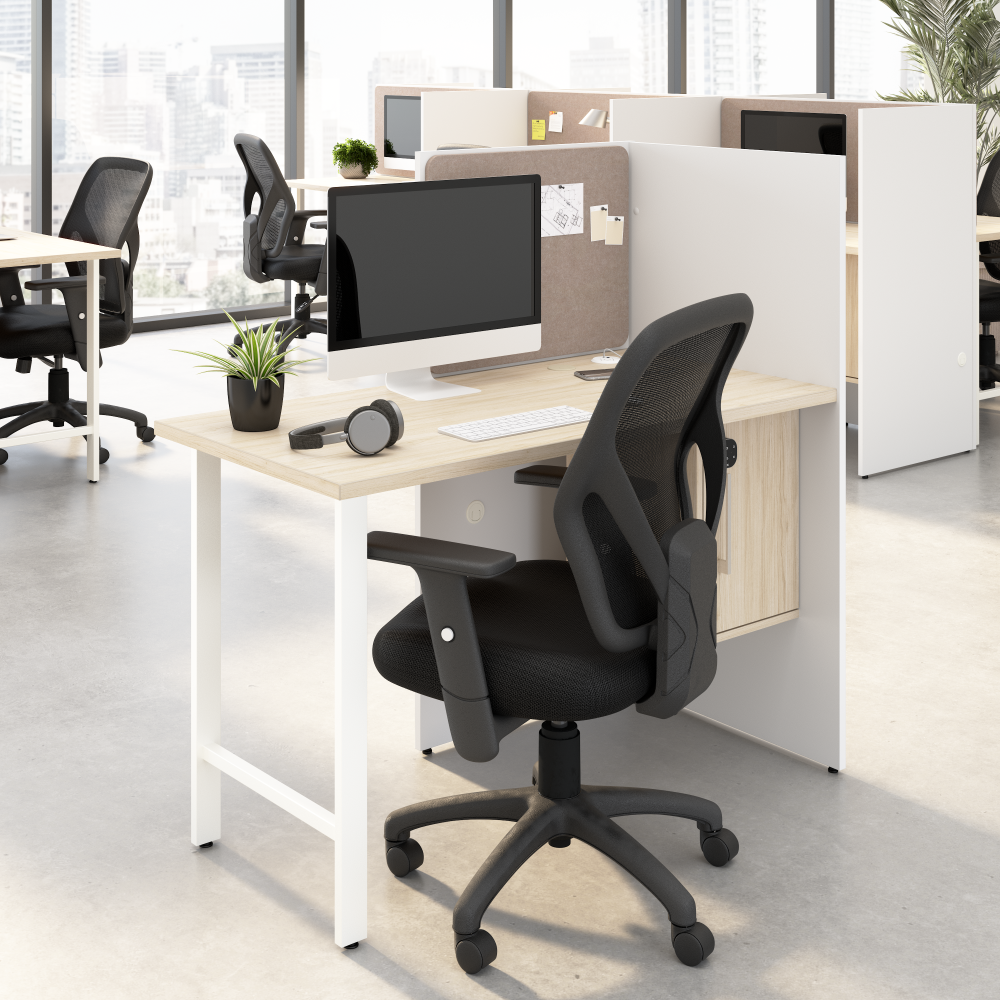 Shop Bush Business Furniture Hustle 48-inch Cubicle Desk for Office with Locking Storage Cabinet, Image 02, HUCB248WHNE, #color_white/natural elm