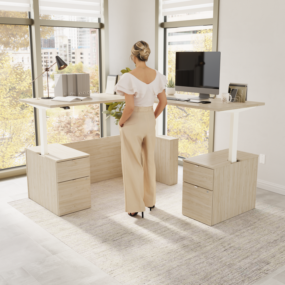 Shop Bush Business Furniture Stratus 72W x 78D Height Adjustable L Shaped Standing Desk with Drawers, Image 02, SUT018NE, #color_natural elm