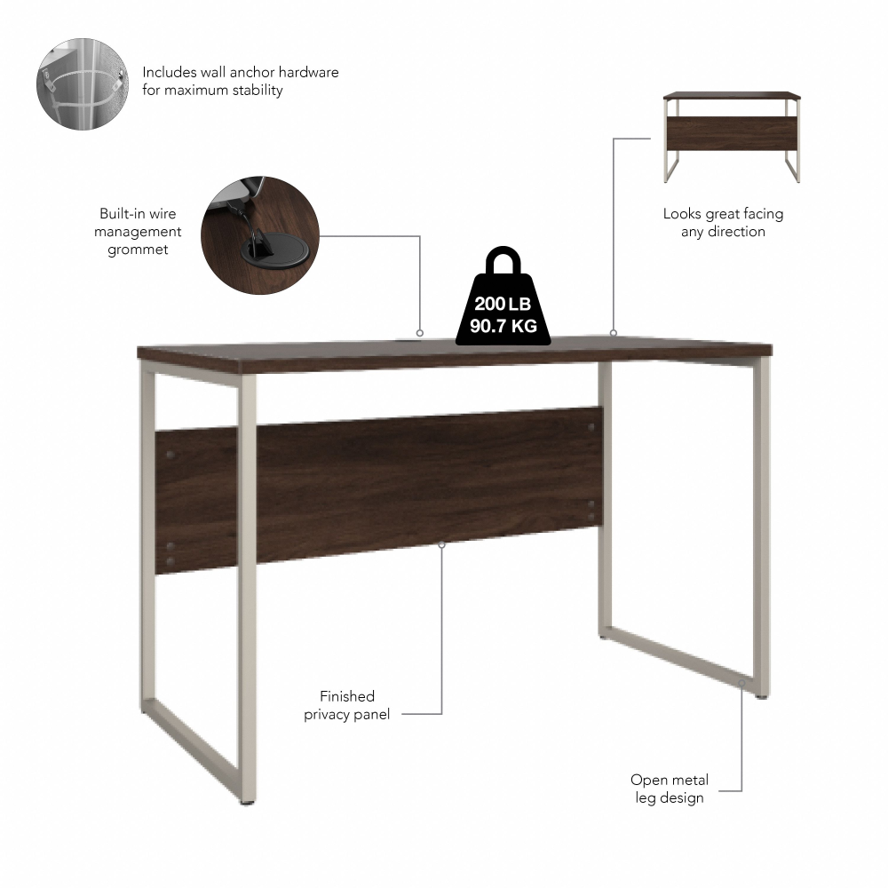 Shop Bush Business Furniture Hybrid 48W x 24D Computer Table Desk with Metal Legs, Image 08, HYD148BW, #color_black walnut