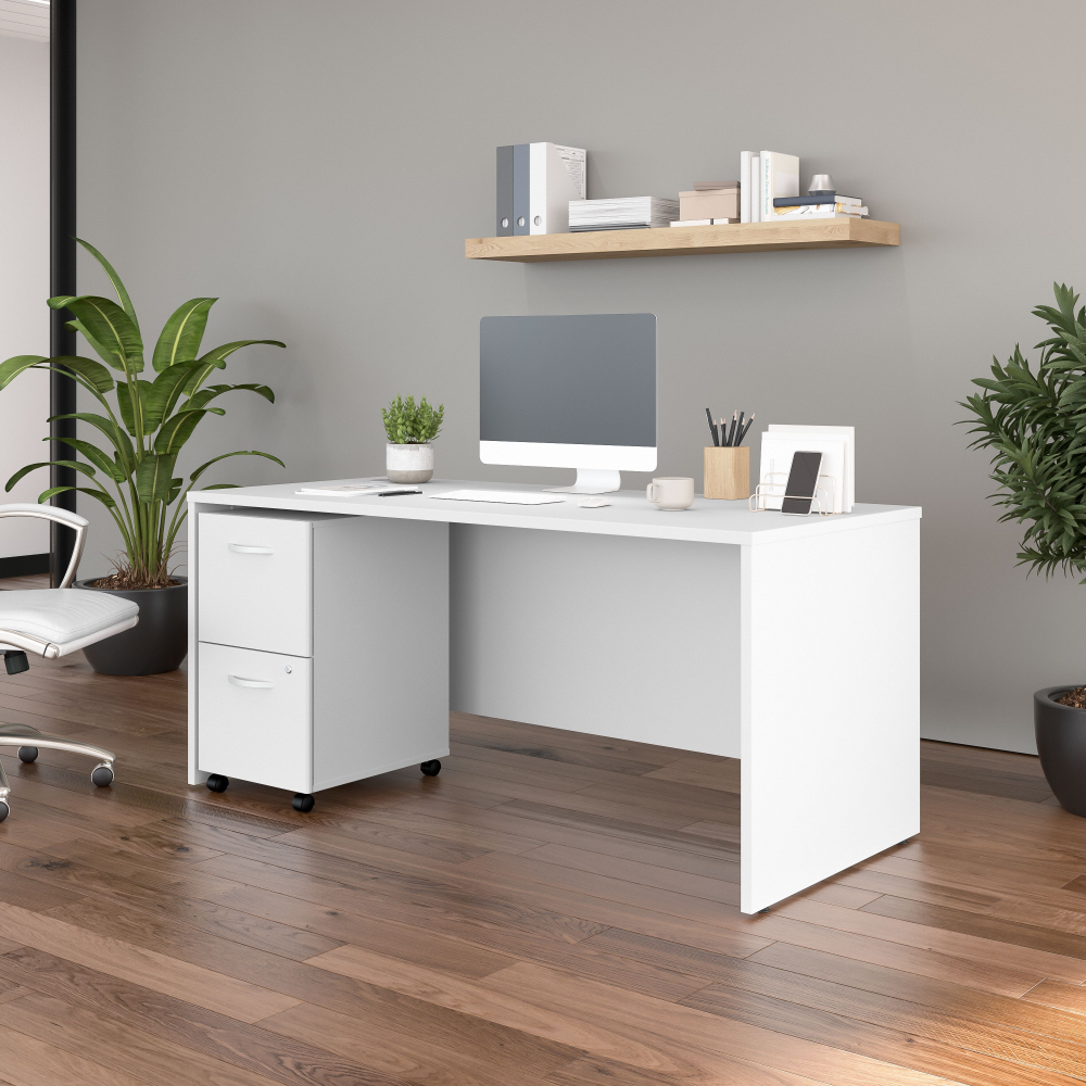 Shop Bush Business Furniture Studio C 66W x 30D Office Desk with 2 Drawer Mobile File Cabinet, Image 02, STC071WHSU, #color_white