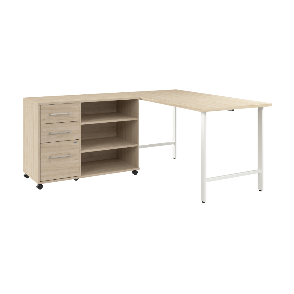 Shop Bush Business Furniture Hustle 60W x 30D Computer Desk and Storage Cabinet with Drawers and Shelves, Image 01, HUS009NE, #color_natural elm