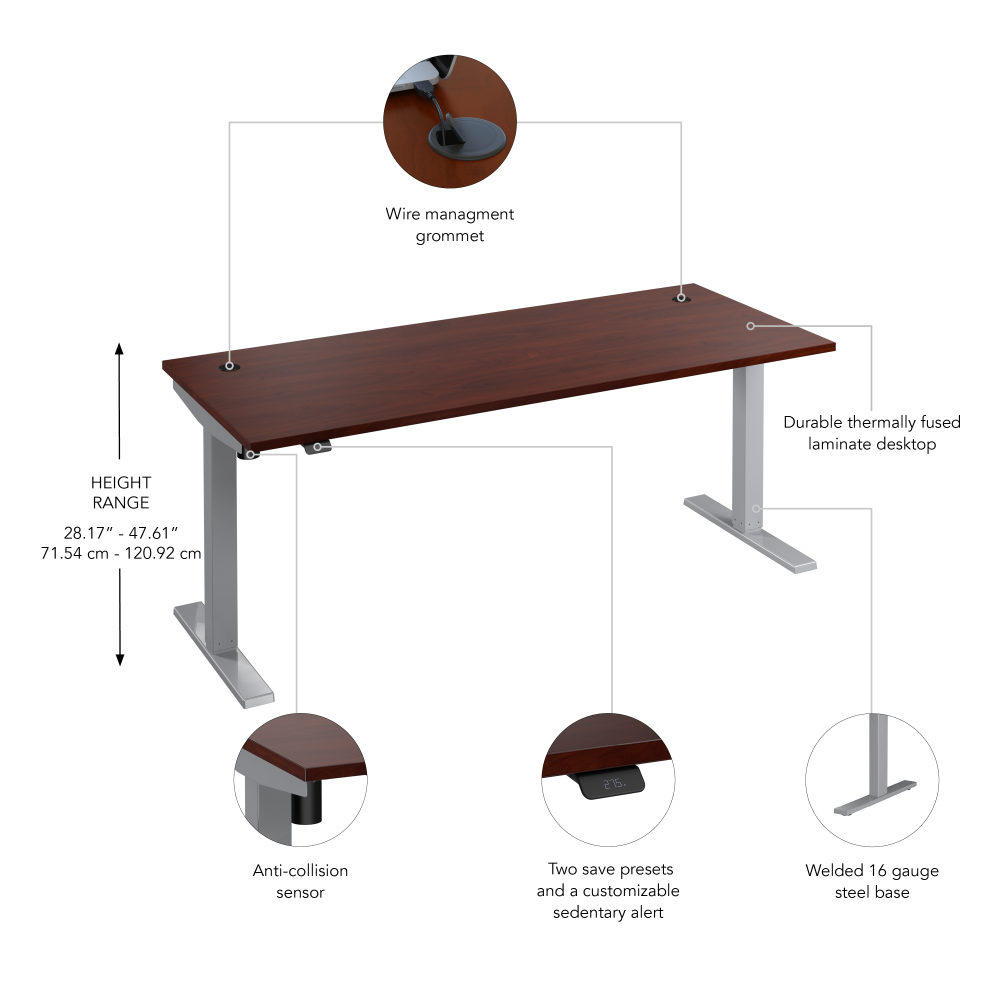 Shop Bush Business Furniture Move 40 Series 72W x 30D Electric Height Adjustable Standing Desk, Image 06, M4S7230HCSK, #color_hansen cherry/cool gray metallic