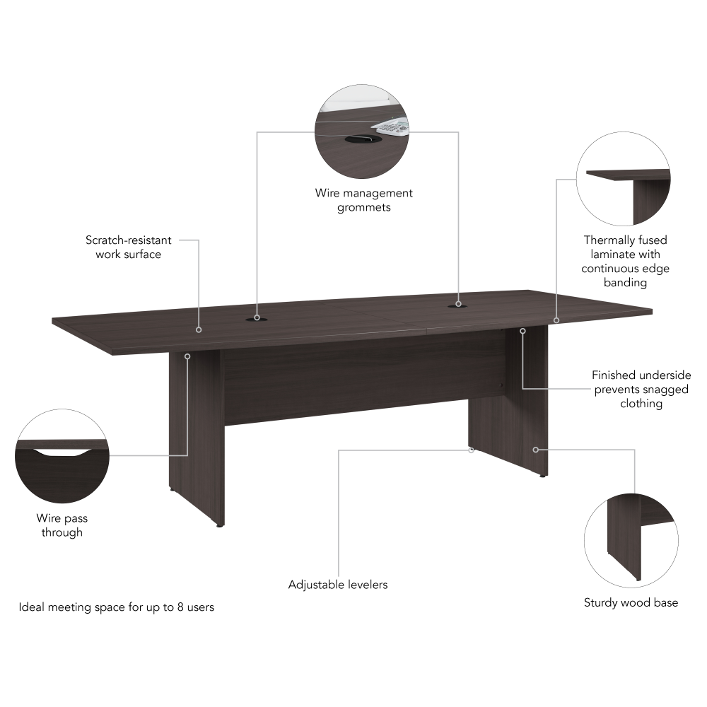Shop Bush Business Furniture 96-inch Office Conference Table with Wood Base, Image 06, 99TB9642SGK, #color_storm gray