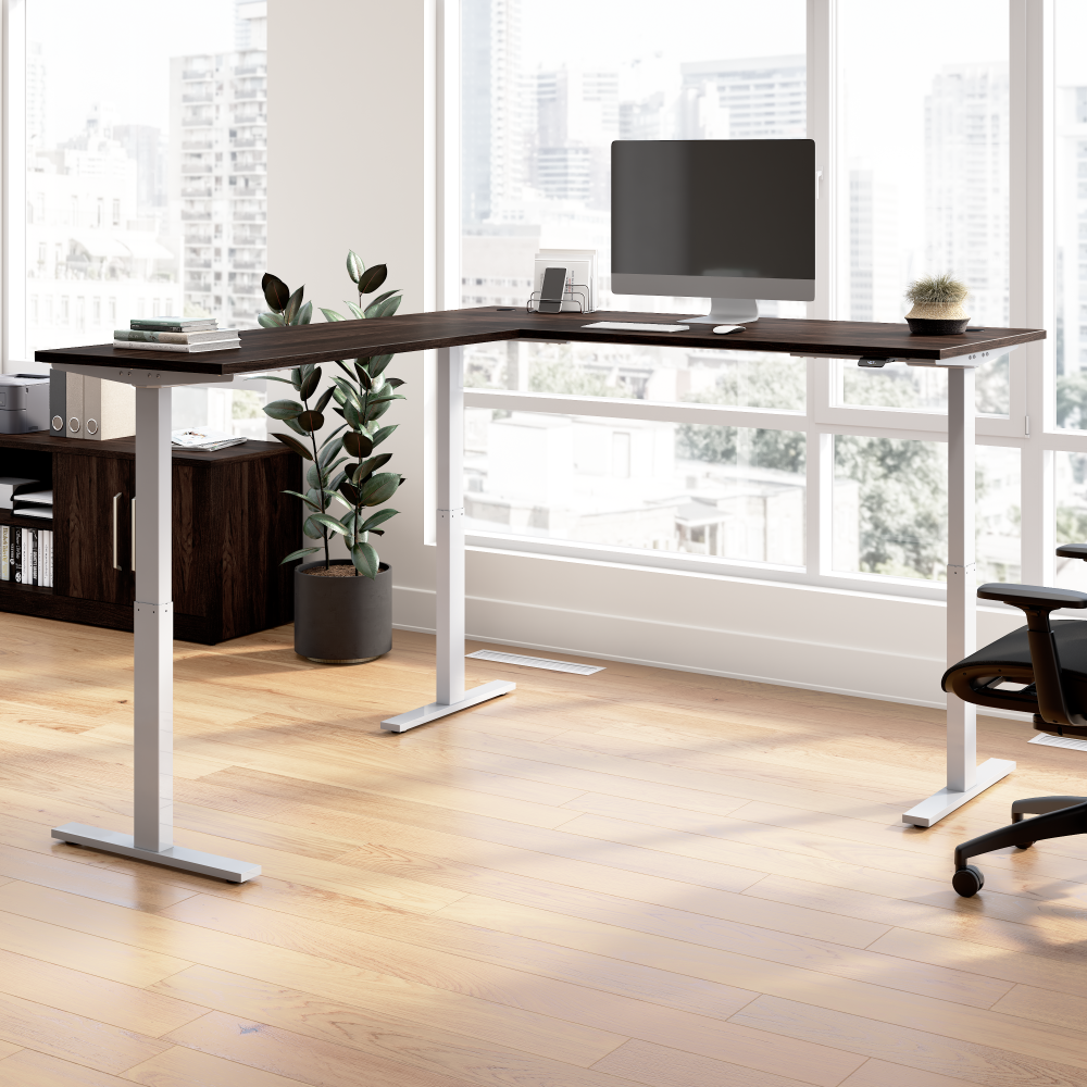 Shop Bush Business Furniture Move 60 Series 72W Height Adjustable L Shaped Standing Desk, Image 02, M6SL7278BWSK, #color_black walnut/cool gray metallic
