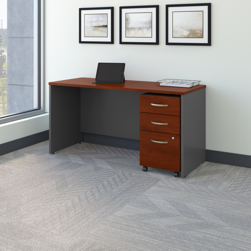 Shop Bush Business Furniture Series C 60W x 24D Office Desk with Mobile File Cabinet, Image 02, SRC025HCSU, #color_hansen cherry