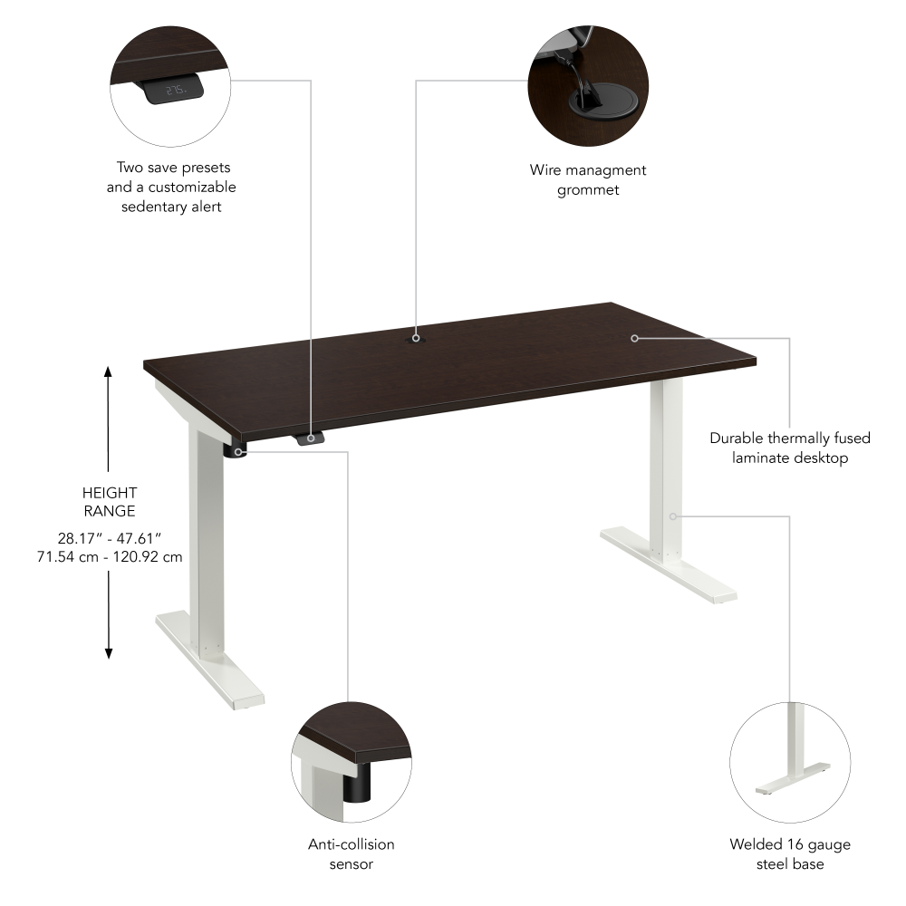 Shop Bush Business Furniture Move 40 Series 60W x 30D Electric Height Adjustable Standing Desk, Image 06, M4S6030MRWK, #color_mocha cherry/white powder coat