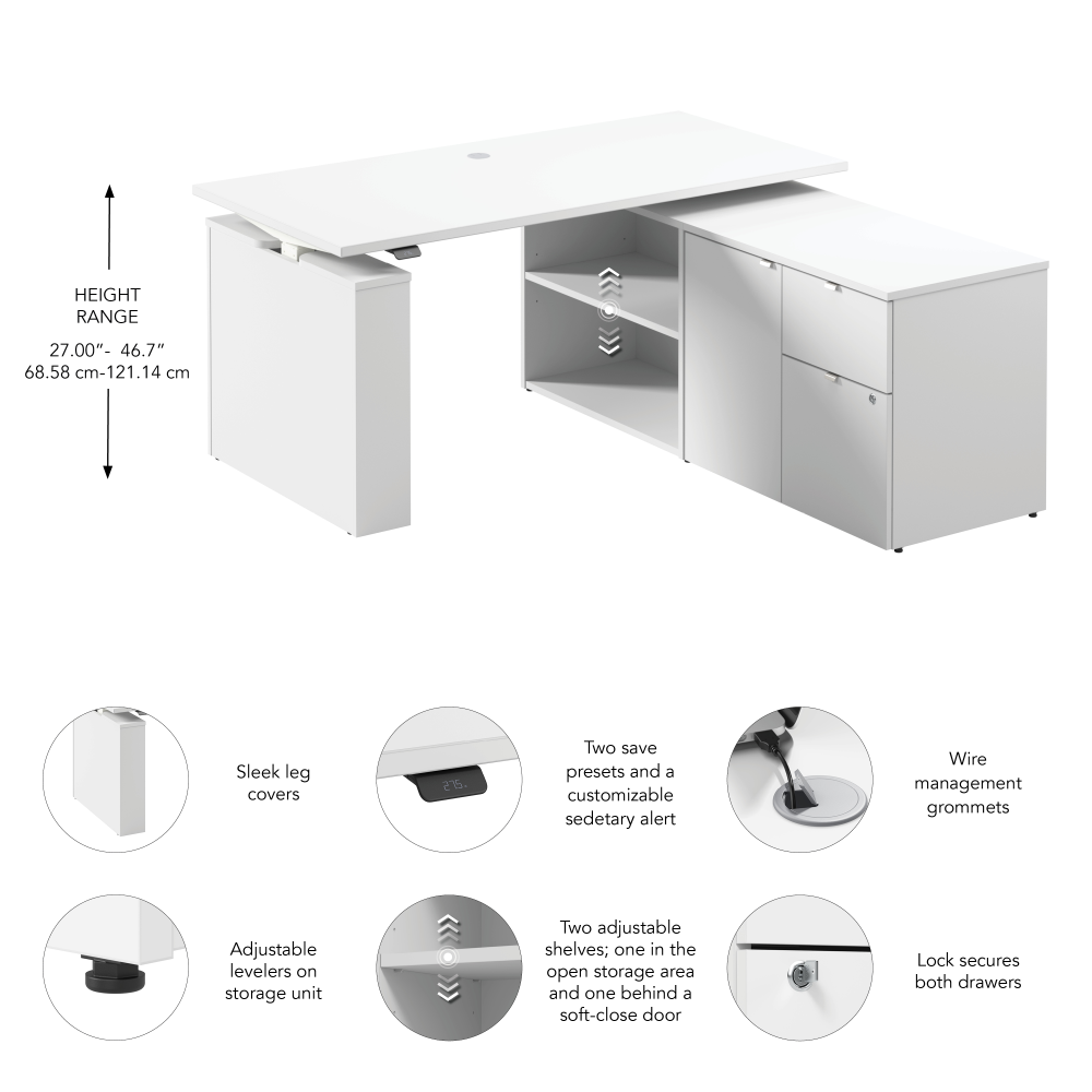 Shop Bush Business Furniture Stratus 60W x 30D Electric Height Adjustable Standing Desk with Storage, Image 07, SUT019WH, #color_white