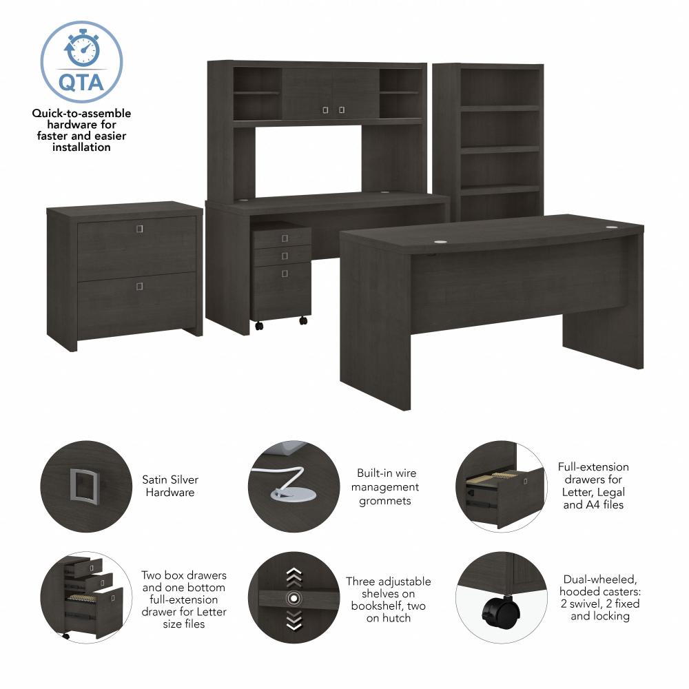 Shop Bush Business Furniture Echo Bow Front Desk, Credenza with Hutch, Bookcase and File Cabinets, Image 07, ECH029CM, #color_charcoal maple