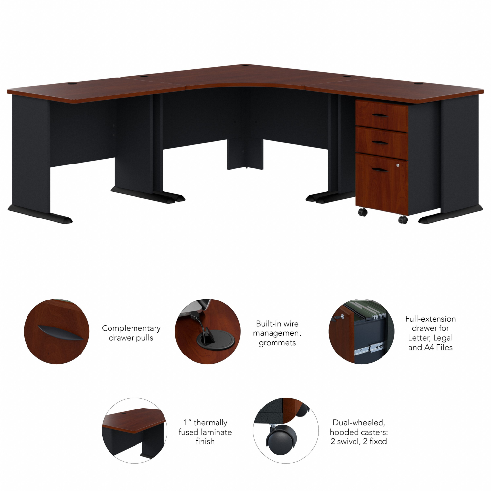 Shop Bush Business Furniture Series A 84W x 84D Corner Desk with Mobile File Cabinet, Image 06, SRA041HCSU, #color_hansen cherry/galaxy