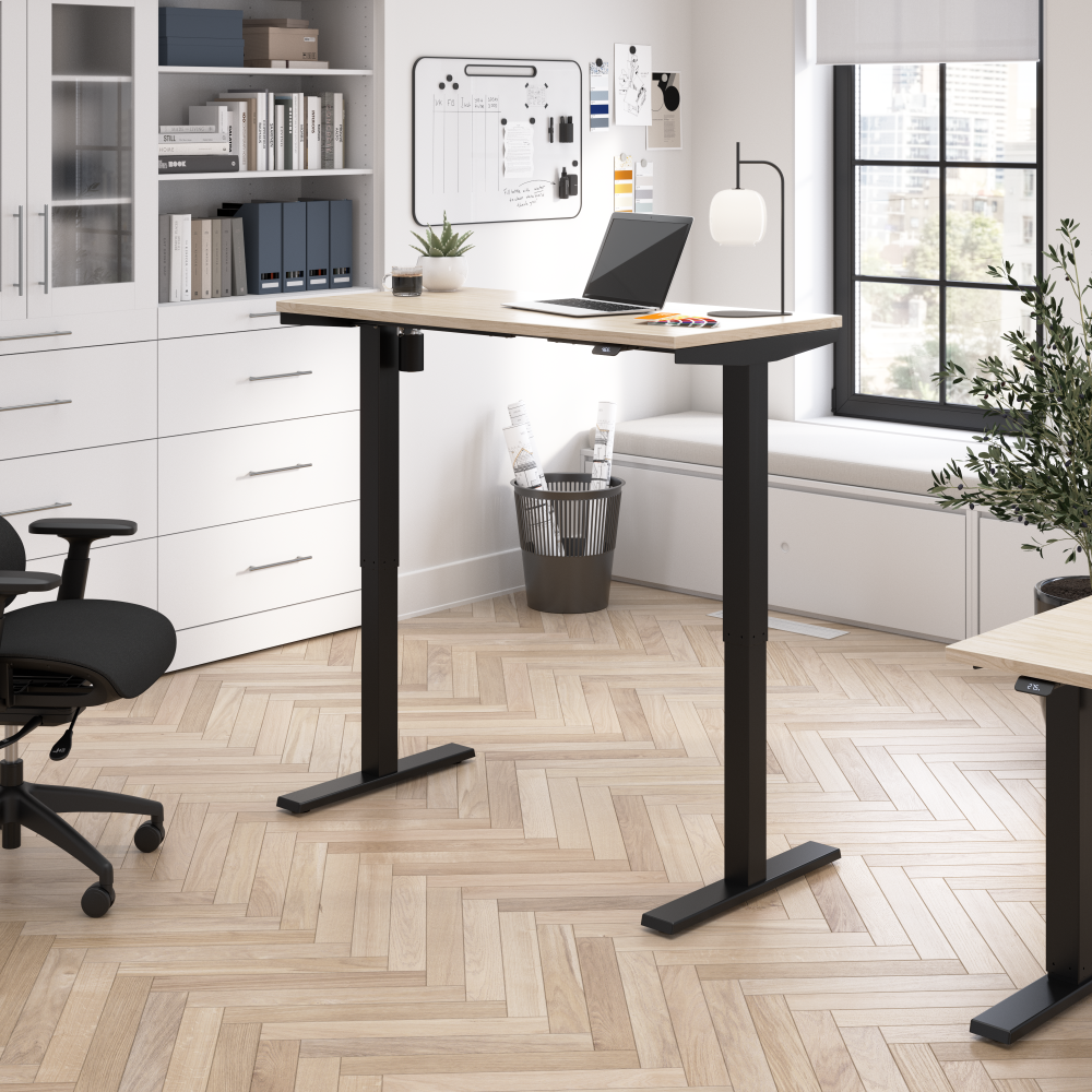 Shop Bush Business Furniture Move 40 Series 48W x 24D Electric Height Adjustable Standing Desk, Image 02, M4S4824NEBK, #color_natural elm/black powder coat