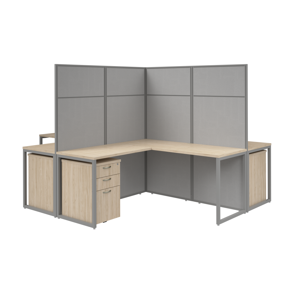 Shop Bush Business Furniture Easy Office 60-inch 4 Person L Shaped Cubicle Desk with Drawers and Tall Panels, Image 01, EODH76SNE-03K, #color_natural elm/silver gray fabric