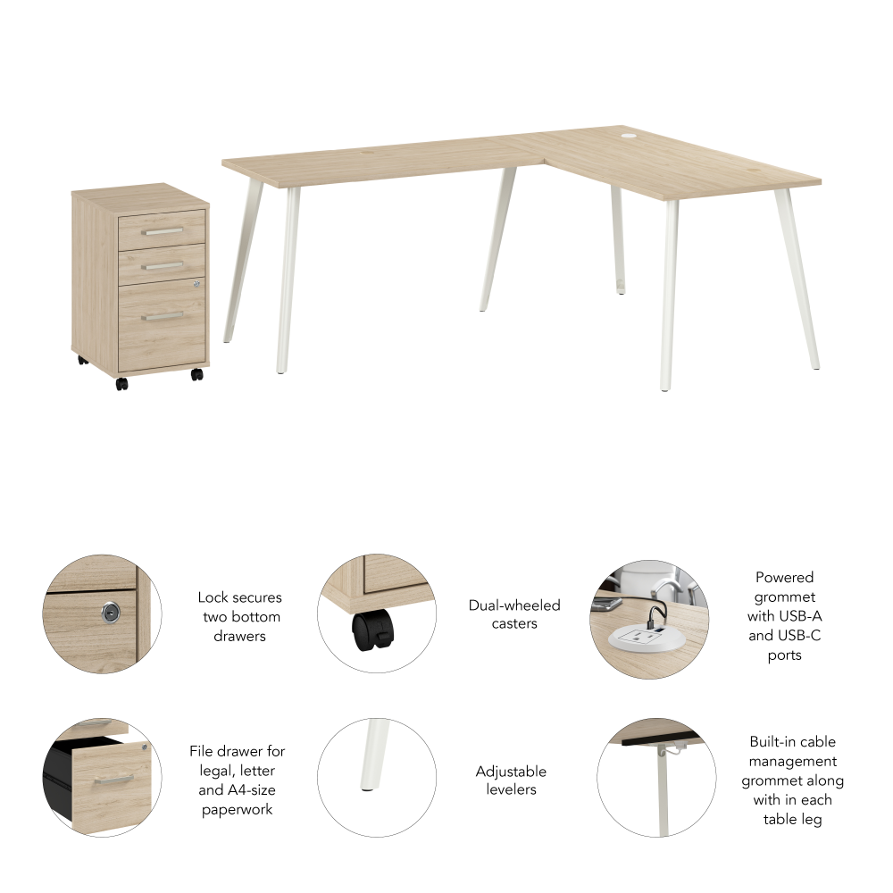 Shop Bush Business Furniture Vista 60W L Shaped Desk with Splayed Metal Legs and Mobile File Cabinet, Image 06, VST008NESU, #color_natural elm