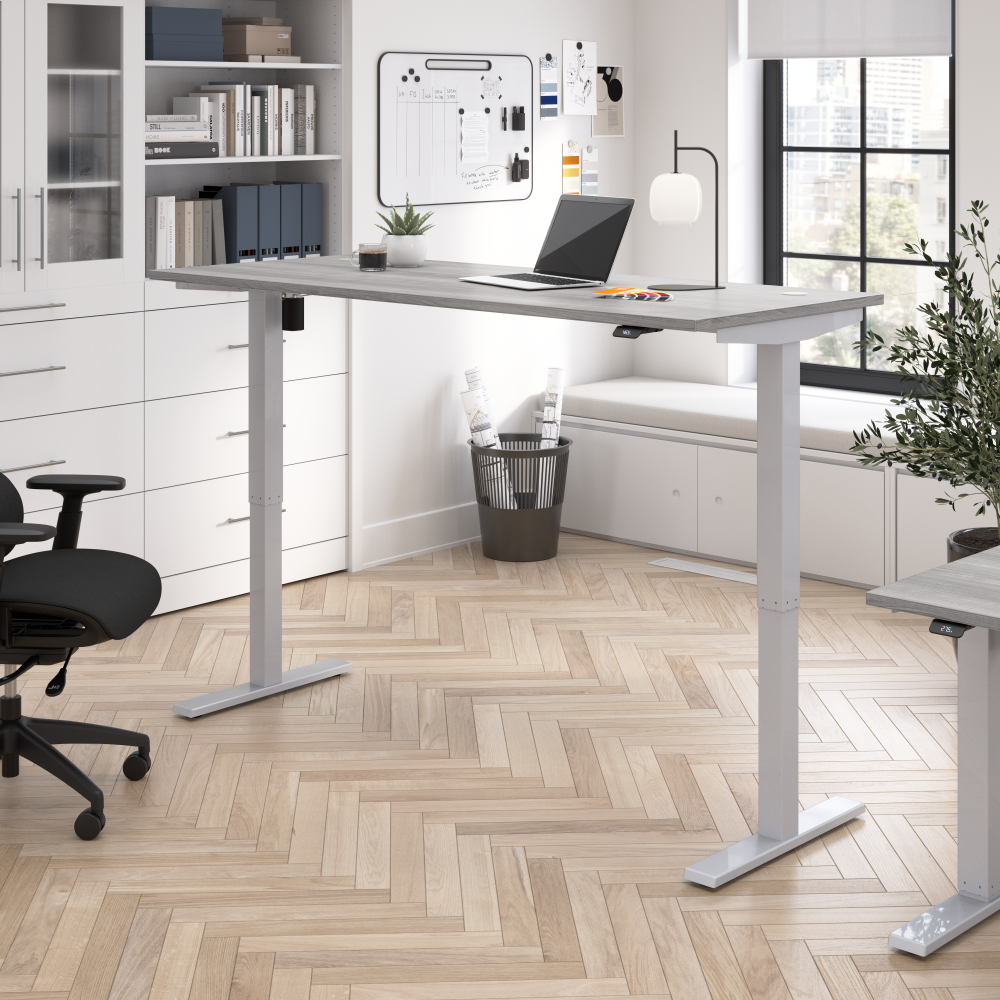 Shop Bush Business Furniture Move 40 Series 72W x 30D Electric Height Adjustable Standing Desk, Image 02, M4S7230PGSK, #color_platinum gray/cool gray metallic