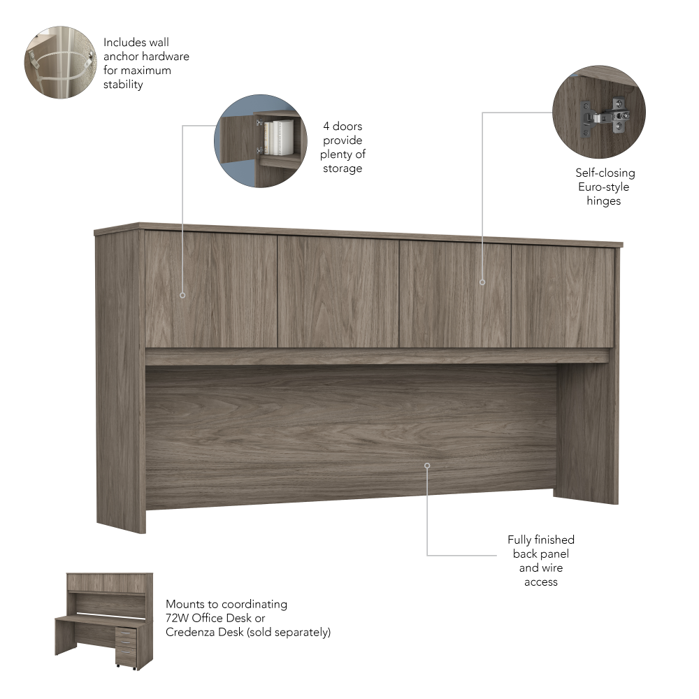 Shop Bush Business Furniture Studio C 72W x 30D L Shaped Desk with Hutch, Mobile File Cabinet and 42W Return, Image 04, STC006MHSU, #color_modern hickory