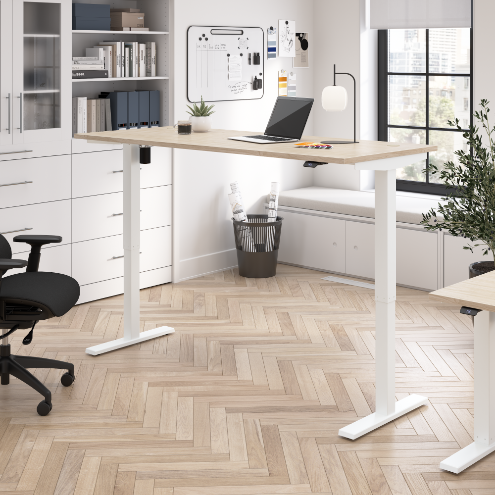 Shop Bush Business Furniture Move 40 Series 72W x 30D Electric Height Adjustable Standing Desk, Image 02, M4S7230NEWK, #color_natural elm/white powder coat