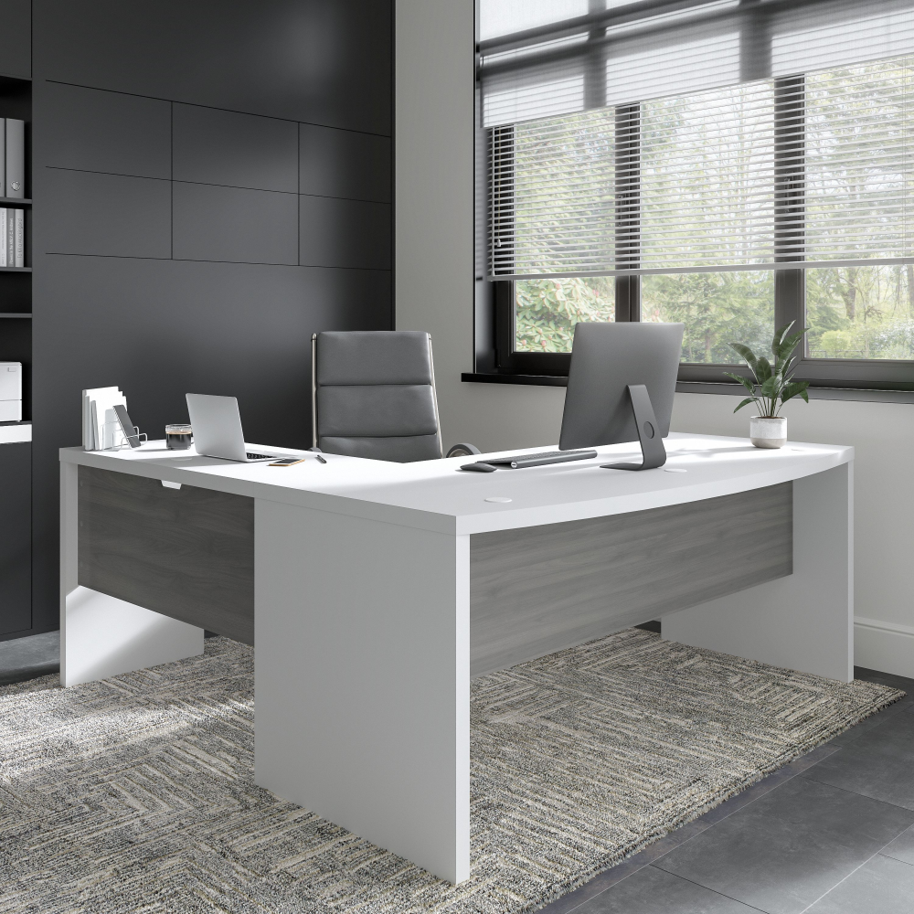 Shop Bush Business Furniture Echo 72W Bow Front L Shaped Desk, Image 02, ECH053WHMG, #color_pure white/modern gray
