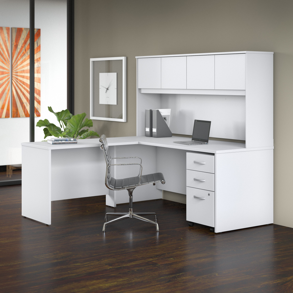 Shop Bush Business Furniture Studio C 72W x 30D L Shaped Desk with Hutch, Mobile File Cabinet and 42W Return, Image 02, STC006WHSU, #color_white