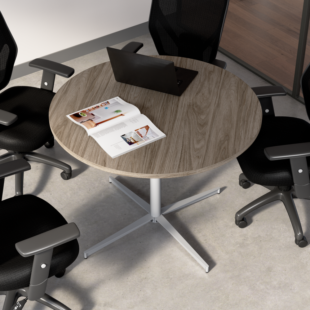 Shop Bush Business Furniture 42-inch Round Conference Table with Metal Base, Image 03, 99XTB42RMH, #color_modern hickory/cool gray metallic