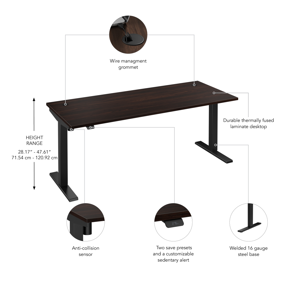 Shop Bush Business Furniture Move 40 Series 72W x 30D Electric Height Adjustable Standing Desk, Image 06, M4S7230BWBK, #color_black walnut/black powder coat