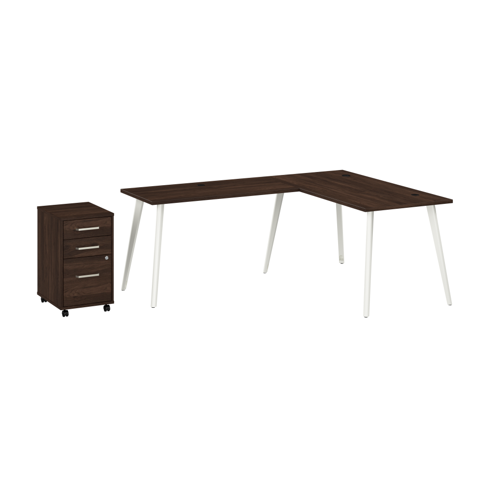 Shop Bush Business Furniture Vista 60W L Shaped Desk with Splayed Metal Legs and Mobile File Cabinet, Image 01, VST008BWSU, #color_black walnut