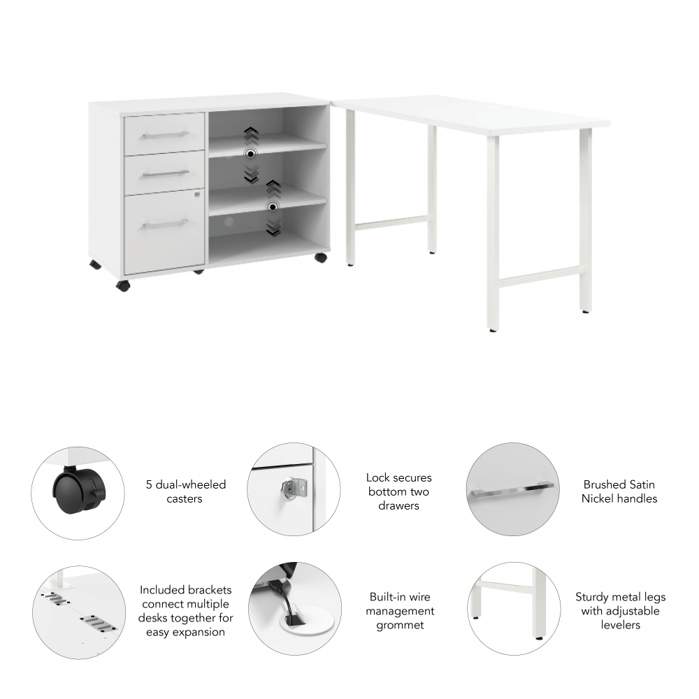 Shop Bush Business Furniture Hustle 48W x 24D Computer Desk and Storage Cabinet with Drawers and Shelves, Image 04, HUS007WH, #color_white