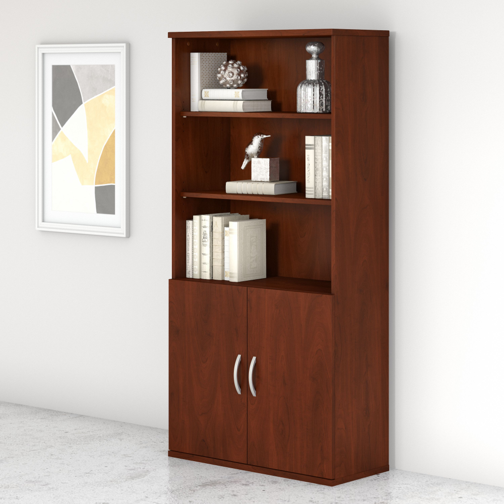 Shop Bush Business Furniture Studio C Tall 5 Shelf Bookcase with Doors, Image 02, STC015HC, #color_hansen cherry