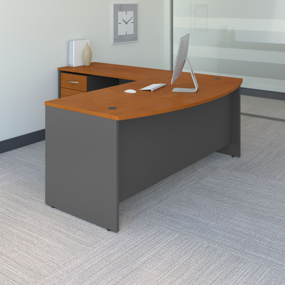 Shop Bush Business Furniture Series C 72W Bow Front L Shaped Desk with 48W Return and Mobile File Cabinet, Image 02, SRC084NCSU, #color_natural cherry/graphite gray