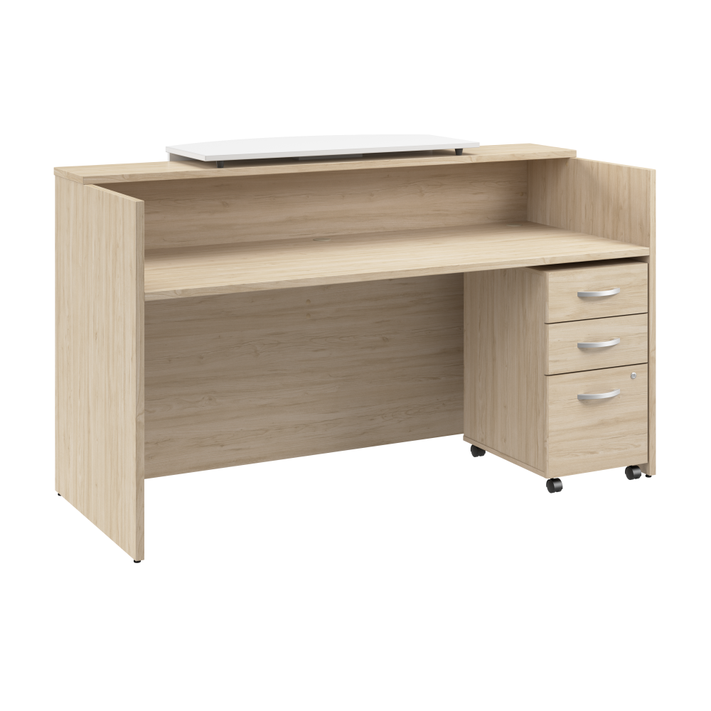 Shop Bush Business Furniture Arrive 72W x 30D Reception Desk with Counter and Mobile File Cabinet, Image 01, ARV008NE, #color_natural elm