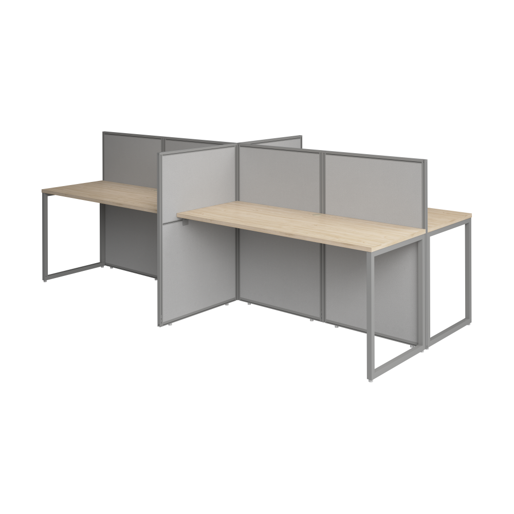Shop Bush Business Furniture Easy Office 60-inch 4 Person Cubicle Desk with Low Panels, Image 01, EOD660NE-03K, #color_natural elm/silver gray fabric