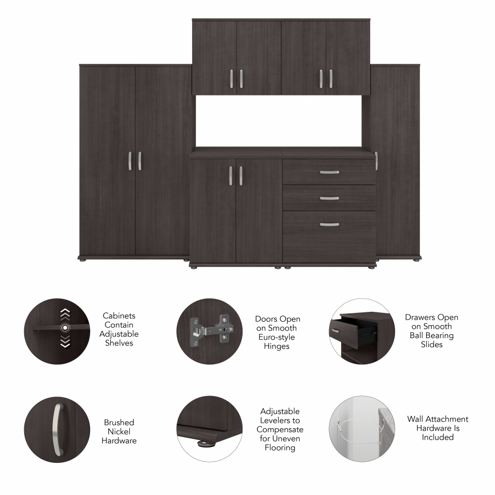 Shop Bush Business Furniture Universal 108W 6 Piece Modular Storage Set with Floor and Wall Cabinets, Image 06, UNS002SG, #color_storm gray