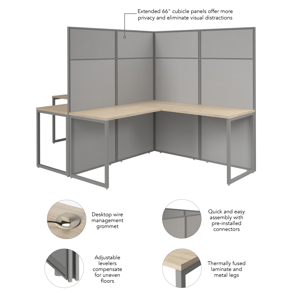 Shop Bush Business Furniture Easy Office 60-inch 2 Person L Shaped Cubicle Desk with Tall Panels, Image 06, EODH560NE-03K, #color_natural elm/silver gray fabric