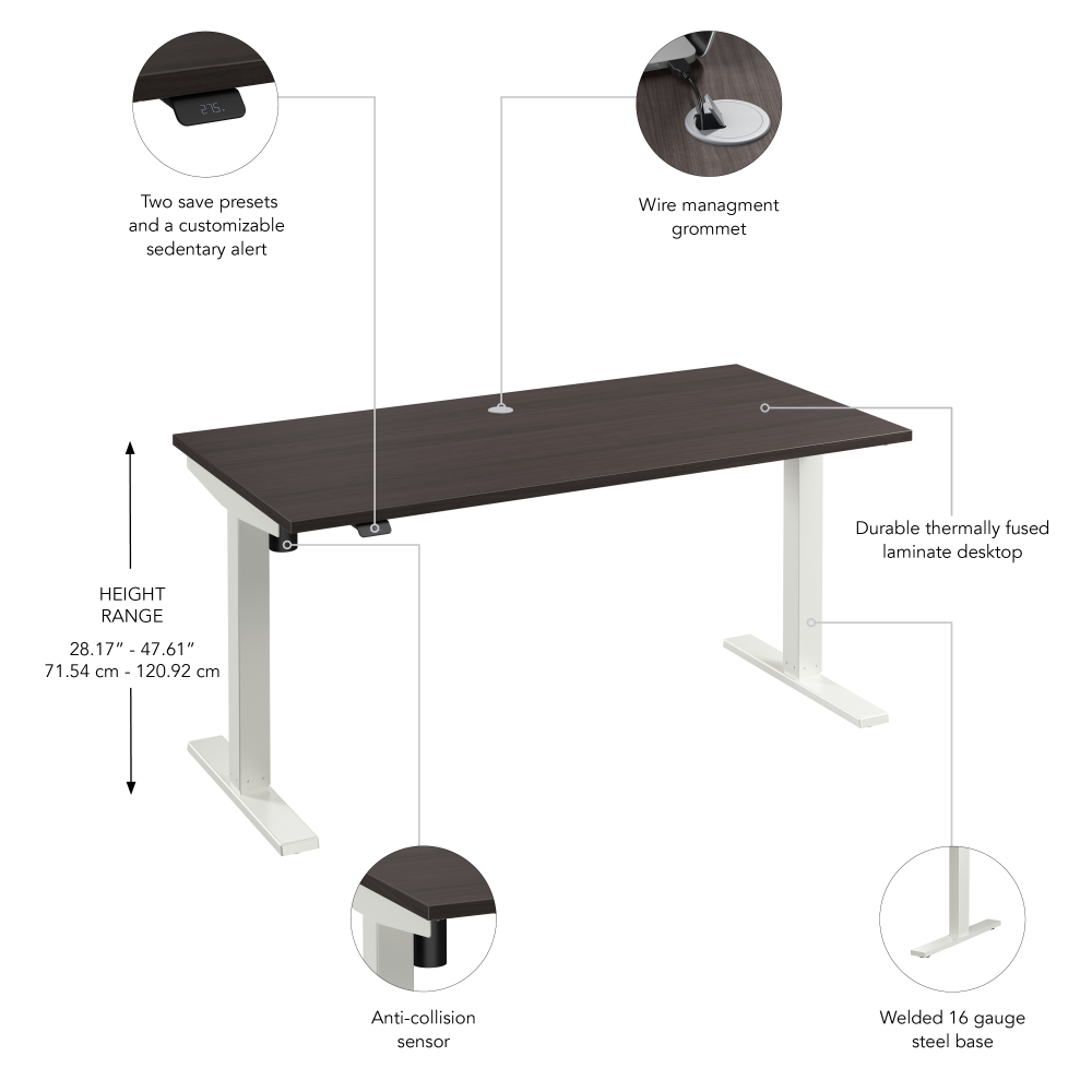 Shop Bush Business Furniture Move 40 Series 60W x 30D Electric Height Adjustable Standing Desk, Image 06, M4S6030SGWK, #color_storm gray/white powder coat