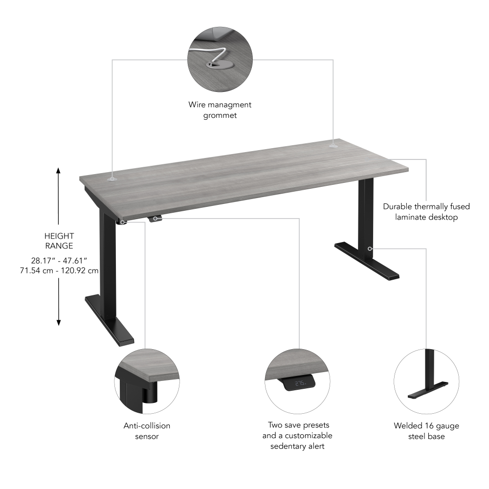 Shop Bush Business Furniture Move 40 Series 72W x 30D Electric Height Adjustable Standing Desk, Image 06, M4S7230PGBK, #color_platinum gray/black powder coat