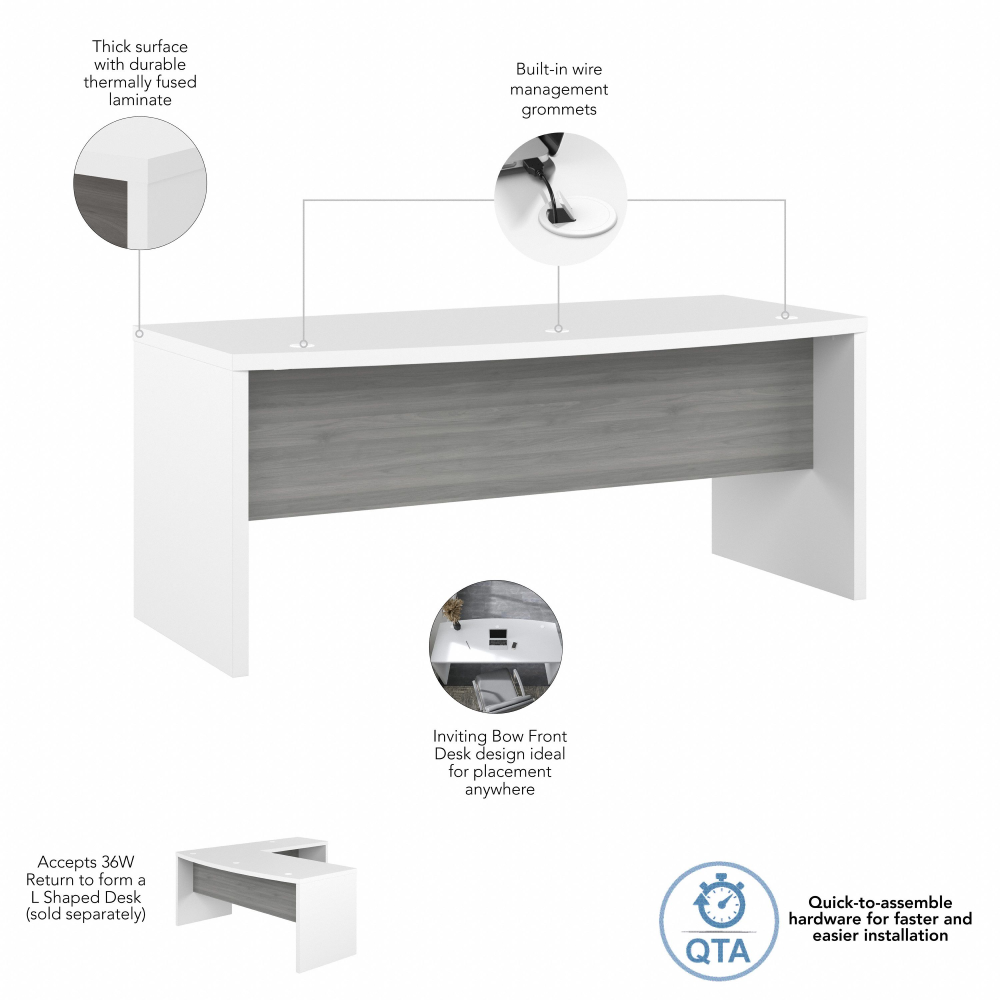 Shop Bush Business Furniture Echo 72W Bow Front Desk, Image 07, KI60509-03, #color_pure white/modern gray