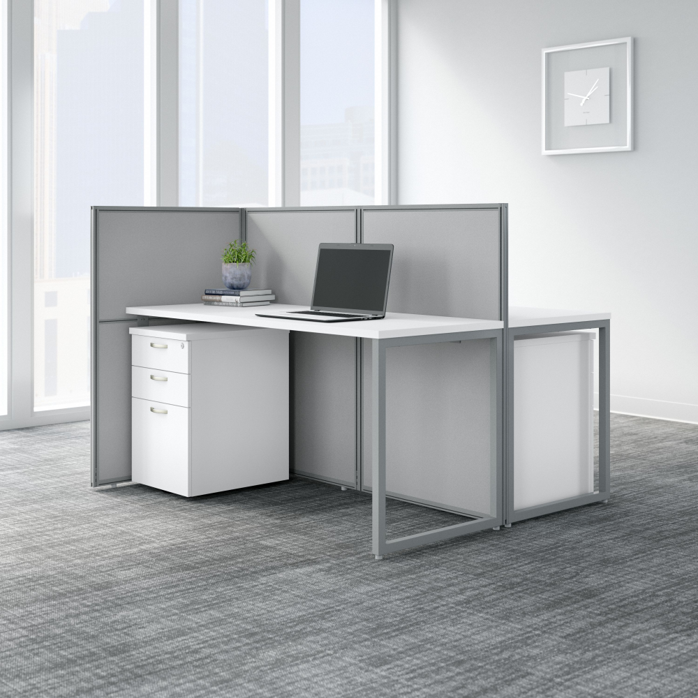 Shop Bush Business Furniture Easy Office 60W 2 Person Cubicle Desk with File Cabinets and 45H Panels, Image 02, EOD460SWH-03K, #color_pure white/silver gray fabric