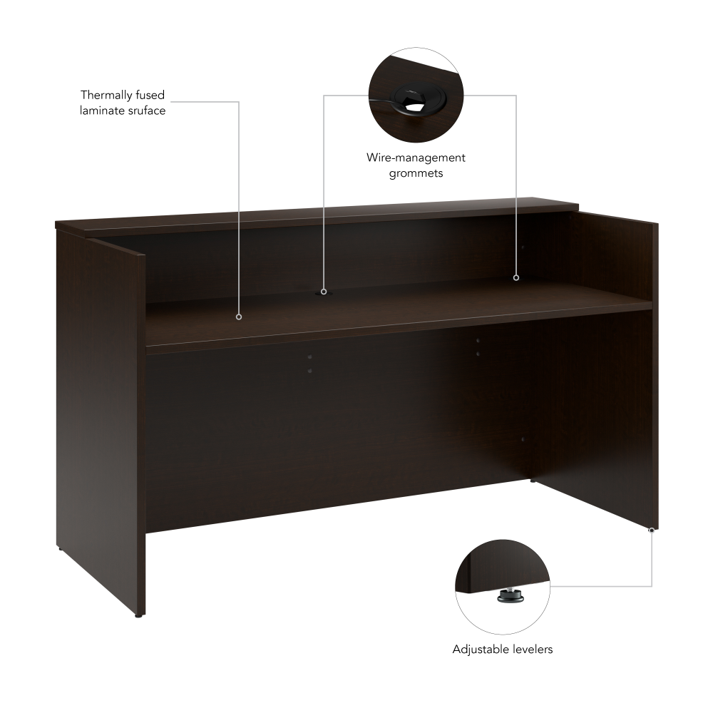 Shop Bush Business Furniture Arrive 72W x 30D Reception Desk with Shelf, Image 07, AVD172MRK, #color_mocha cherry