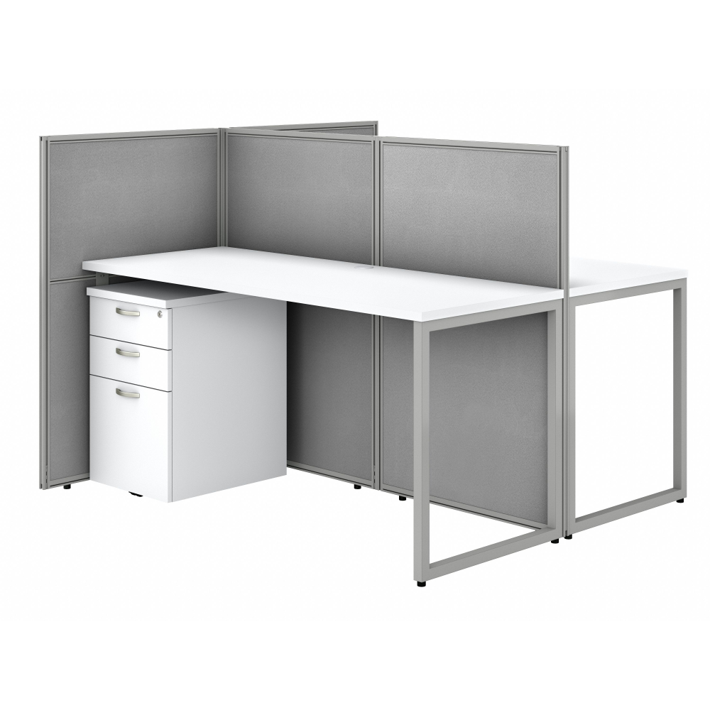 Shop Bush Business Furniture Easy Office 60W 2 Person Cubicle Desk with File Cabinets and 45H Panels, Image 01, EOD460SWH-03K, #color_pure white/silver gray fabric
