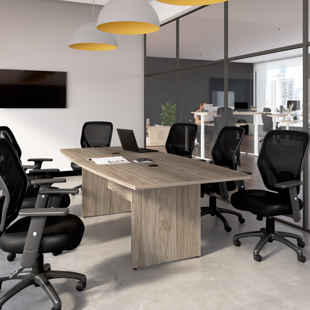 Shop Bush Business Furniture 96-inch Office Conference Table with Wood Base, Image 02, 99TB9642MHK, #color_modern hickory