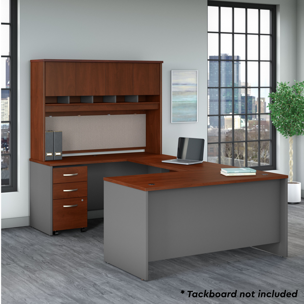 Shop Bush Business Furniture Series C 60W U Shaped Desk with Hutch and Mobile File Cabinet, Image 02, SRC149HCSU, #color_hansen cherry/graphite gray