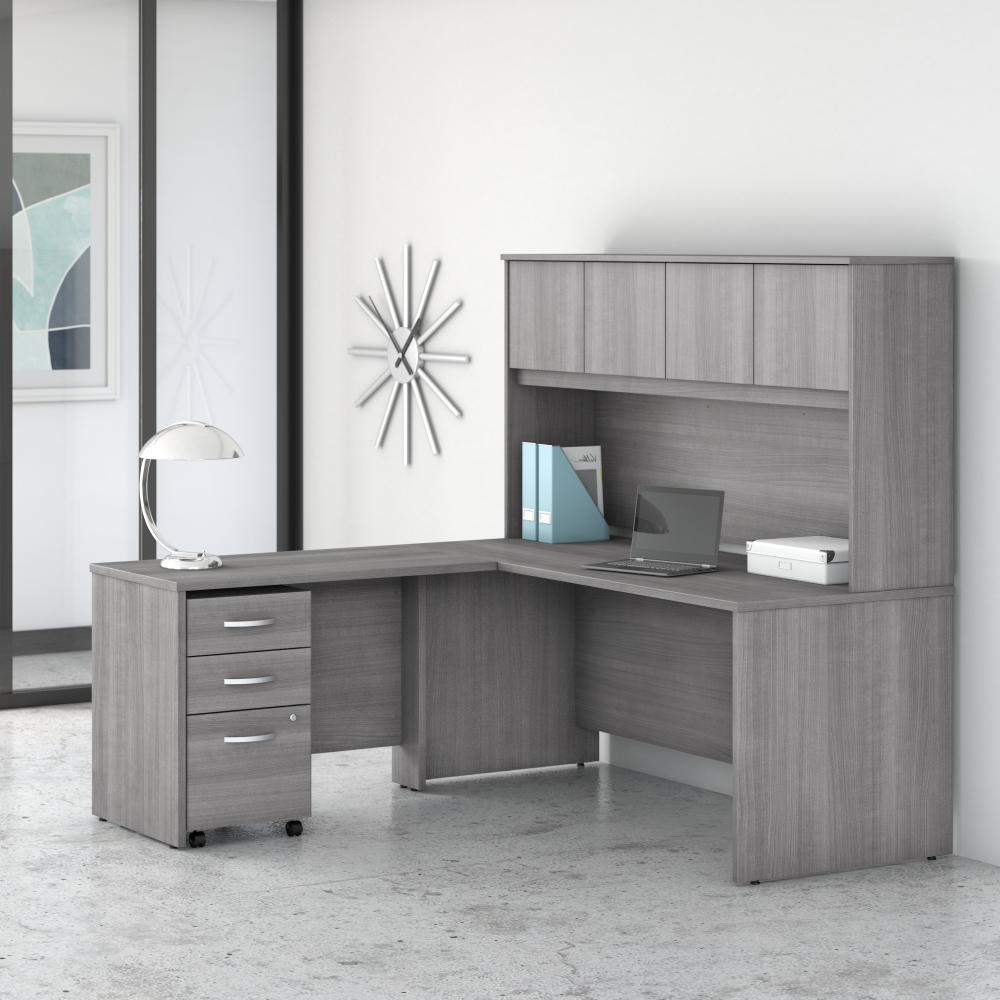 Shop Bush Business Furniture Studio C 72W x 30D L Shaped Desk with Hutch, Mobile File Cabinet and 42W Return, Image 02, STC006PGSU, #color_platinum gray