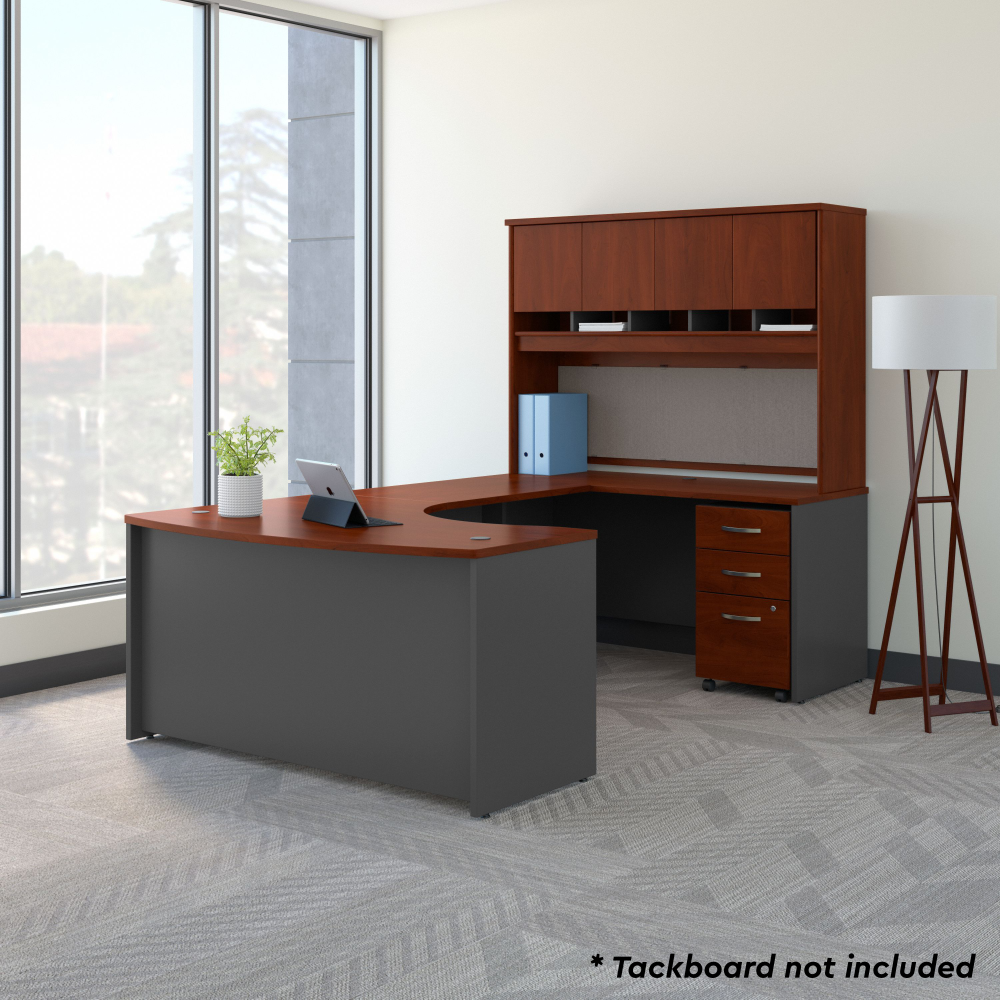 Shop Bush Business Furniture Series C 60W Right Handed Bow Front U Shaped Desk with Hutch and Storage, Image 02, SRC092HCSU, #color_hansen cherry/graphite gray