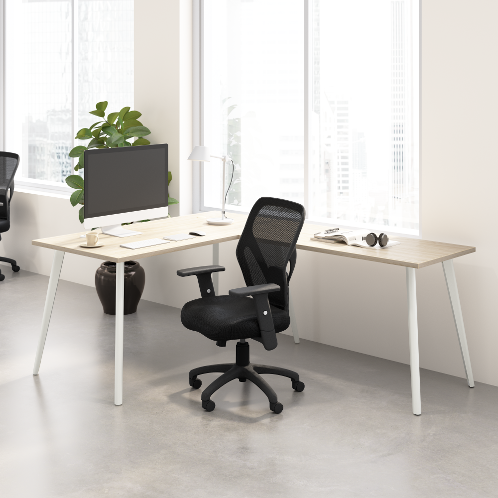 Shop Bush Business Furniture Vista 60W x 30D L Shaped Desk with Splayed Metal Legs, Image 02, VST004NE, #color_natural elm