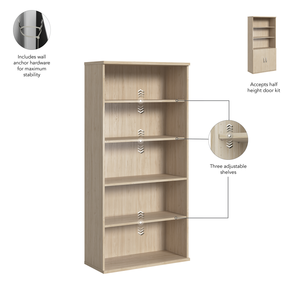 Shop Bush Business Furniture Studio C Tall 5 Shelf Bookcase, Image 08, SCB136NE, #color_natural elm