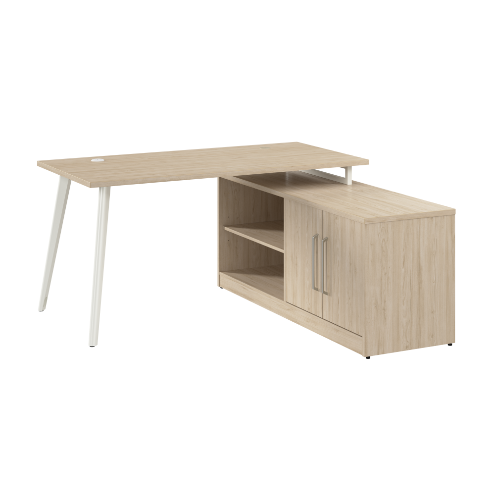 Shop Bush Business Furniture Vista 60W L Shaped Desk with Splayed Metal Legs and Low Storage Cabinet, Image 01, VST006NE, #color_natural elm